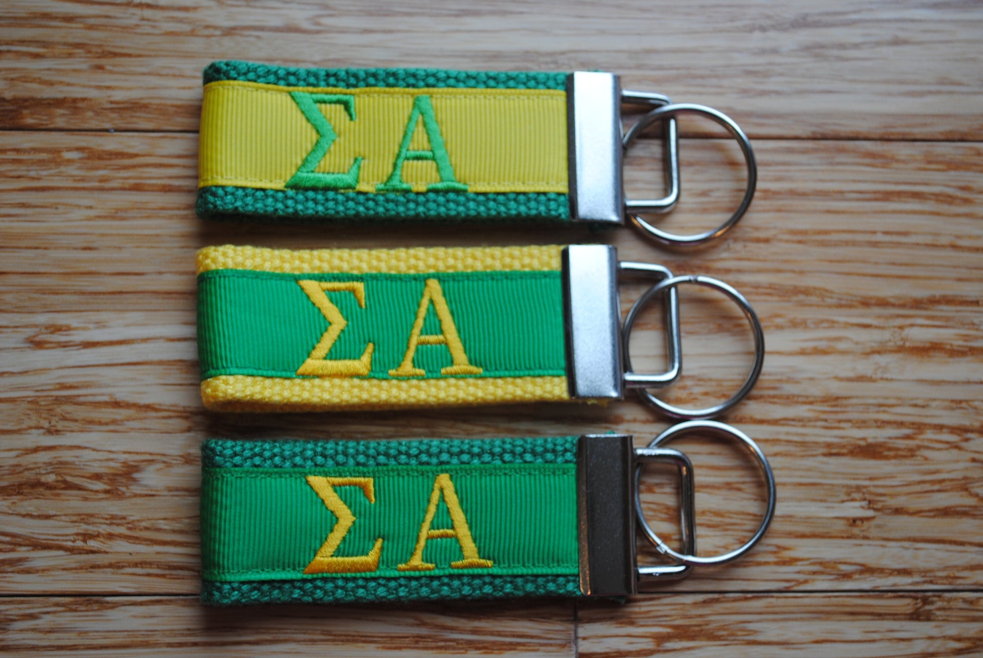 Sigma Alpha Sorority Keychain/SMALL/Solid Ribbon/Keyfob/Monogram/Choose Design/Sorority/Letter/Licensed product/Embroidery 3 1/2" long