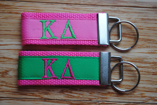 Kappa Delta Sorority Keychain/SMALL/Solid Ribbon/Keyfob/Monogram/Choose Design/Sorority/Letter/Licensed product/Embroidery 3 1/2" long