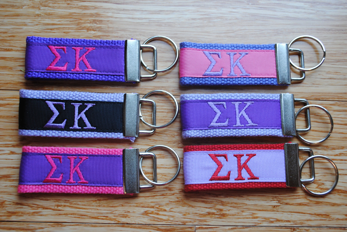 Sigma Kappa Sorority Keychain/SMALL/Solid Ribbon/Keyfob/Monogram/Choose Design/Sorority/Letter/Licensed product/Embroidery 3 1/2" long