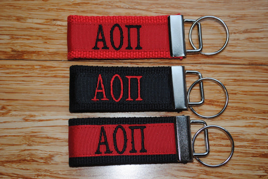 Alpha Omicron Pi Sorority Keychain/SMALL/Solid Ribbon/Keyfob/Monogram/Choose Design/Sorority/Letter/Licensed product/Embroidery 3 1/2" long