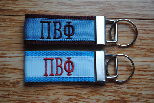 Pi Beta Phi Sorority Keychain/SMALL/Solid Ribbon/Keyfob/Monogram/Choose Design/Sorority/Letter/Licensed product/Embroidery 3 1/2" long