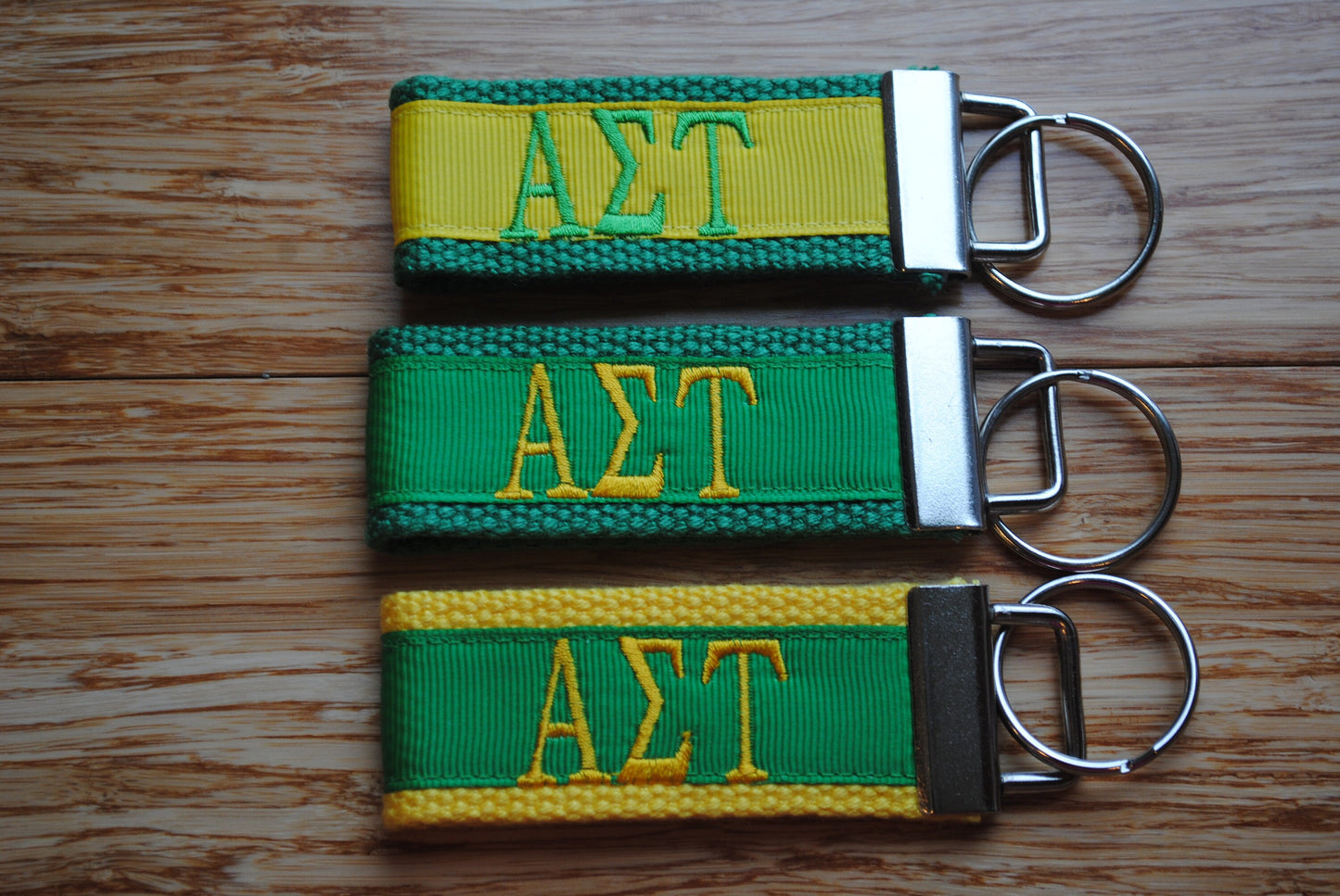 Alpha Sigma Tau Sorority Keychain/SMALL/Solid Ribbon/Keyfob/Monogram/Choose Design/Sorority/Letter/Licensed product/Embroidery 3 1/2" long