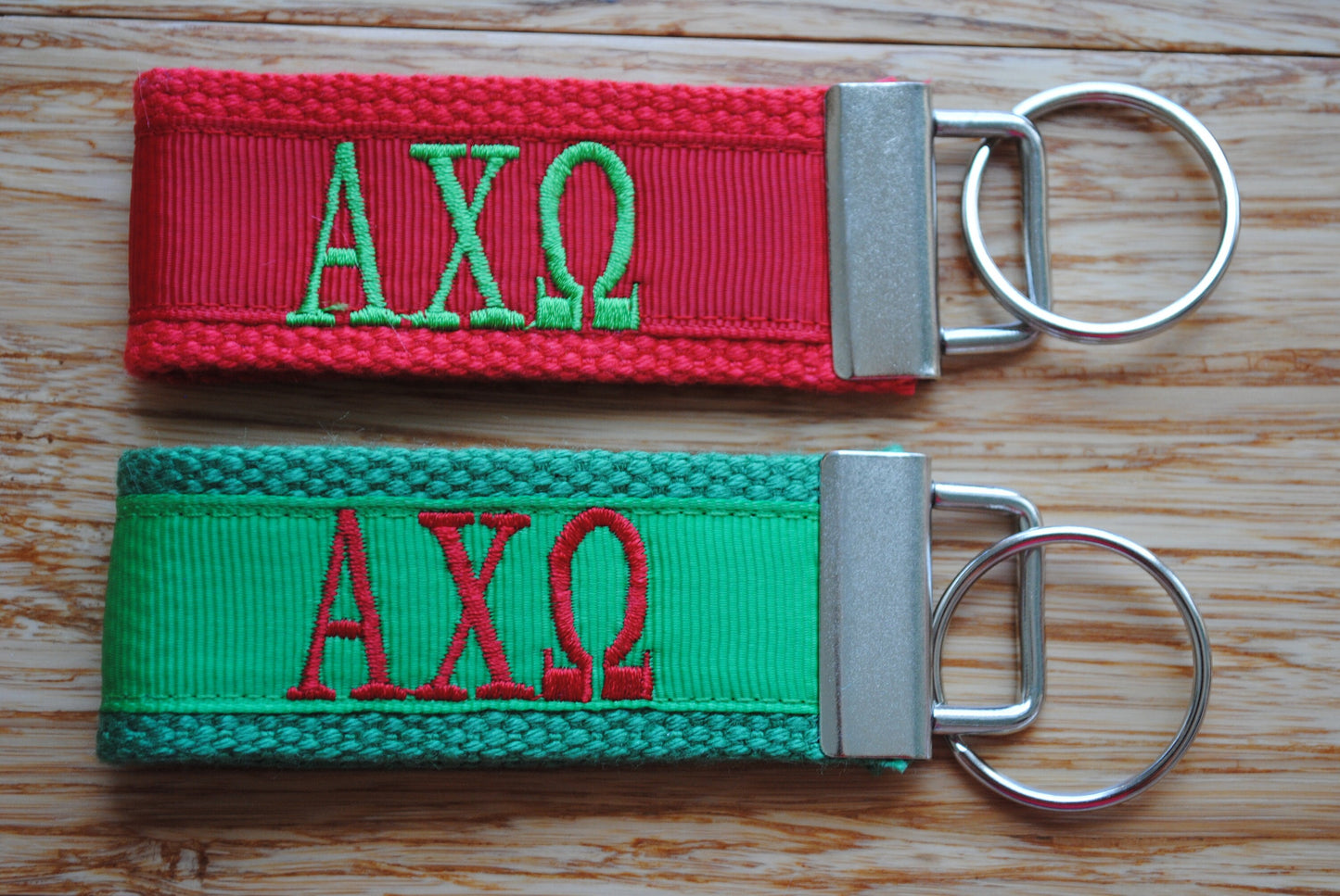 Alpha Chi Omega Sorority Keychain/SMALL/Solid Ribbon/Keyfob/Monogram/Choose Design/Sorority/Letter/Licensed product/Embroidery 3 1/2" long