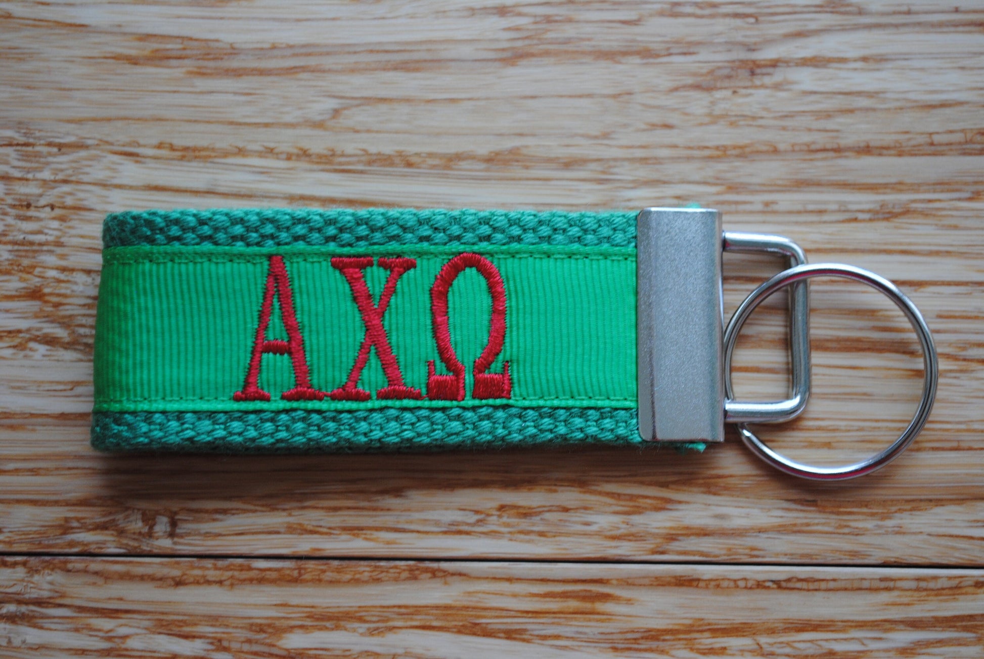 Alpha Chi Omega Sorority Keychain/SMALL/Solid Ribbon/Keyfob/Monogram/Choose Design/Sorority/Letter/Licensed product/Embroidery 3 1/2" long