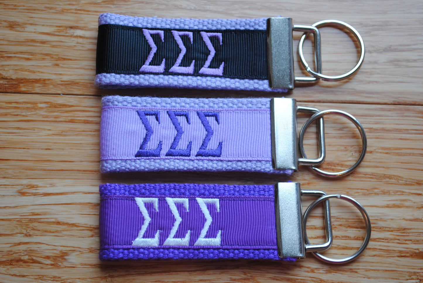 Sigma Sigma Sigma Sorority Keychain/SMALL/Solid Ribbon/Keyfob/Monogram/Choose Design/Sorority/Letter/Licensed product/Embroidery 3 1/2" long