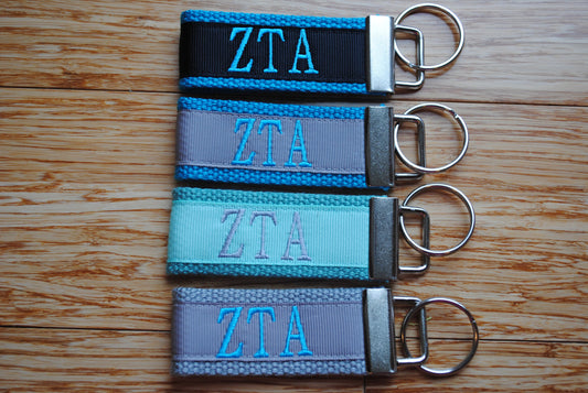 Zeta Tau Alpha Sorority Keychain/SMALL/Solid Ribbon/Keyfob/Monogram/Choose Design/Sorority/Letter/Licensed product/Embroidery 3 1/2" long