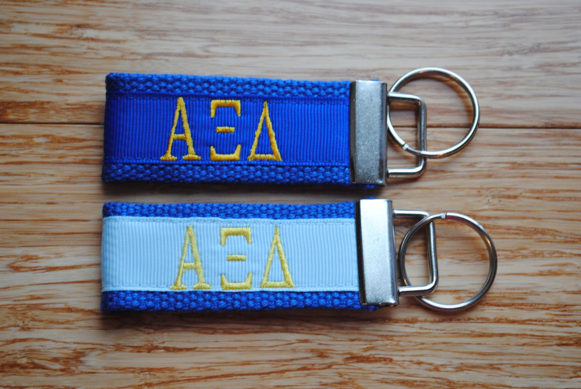 Alpha Xi Delta Sorority Keychain/SMALL/Solid Ribbon/Keyfob/Monogram/Choose Design/Sorority/Letter/Licensed product/Embroidery 3 1/2" long