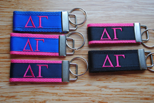 Delta Gamma Sorority Keychain/SMALL/Solid/Keyfob/Monogram/Choose Design/Sorority/Letter/Licensed product/Embroidery 3 1/2" long