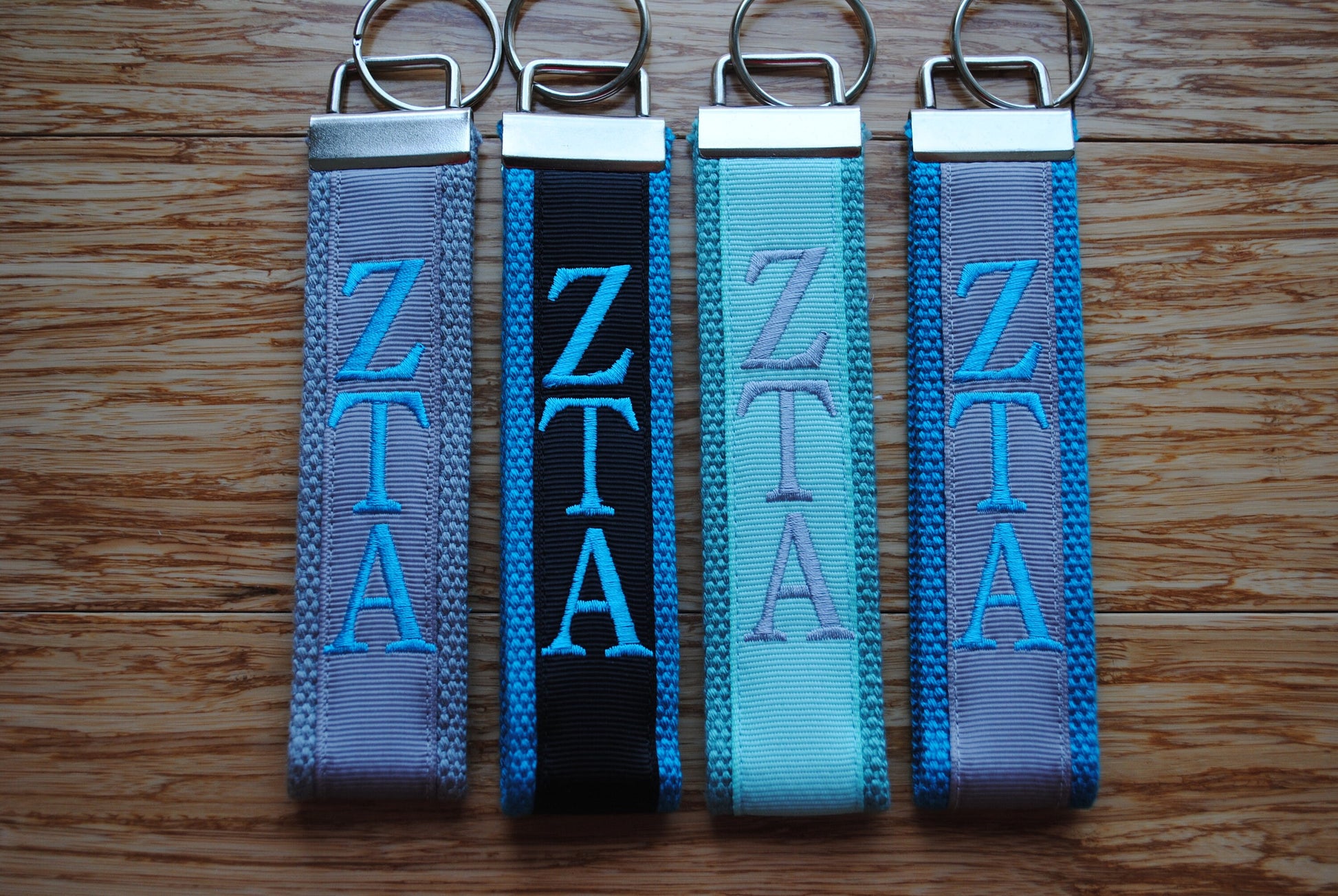 Zeta Tau Alpha Sorority Keychain -Choose Sorority,Design, Letter, or Personalized Wristlet Licensed product.Key Fob, Embroidery