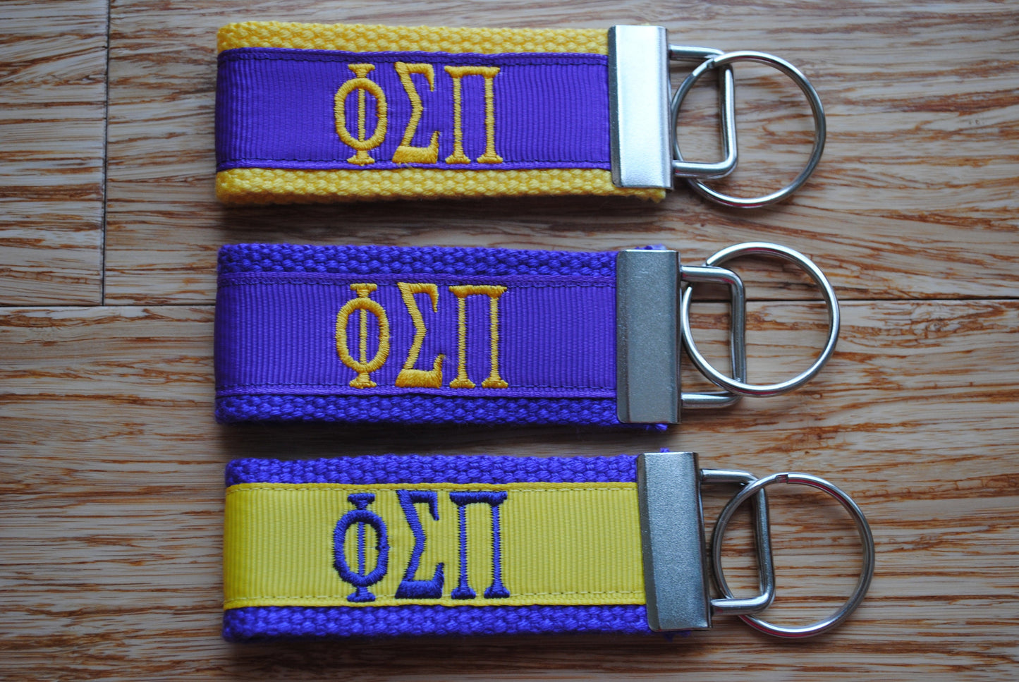 Phi Sigma Pi Sorority Keychain/SMALL/Solid Ribbon/ Keyfob/Monogrammed/Choose Design/Sorority/Letter/Licensed product/Embroidery, 3 1/2" long