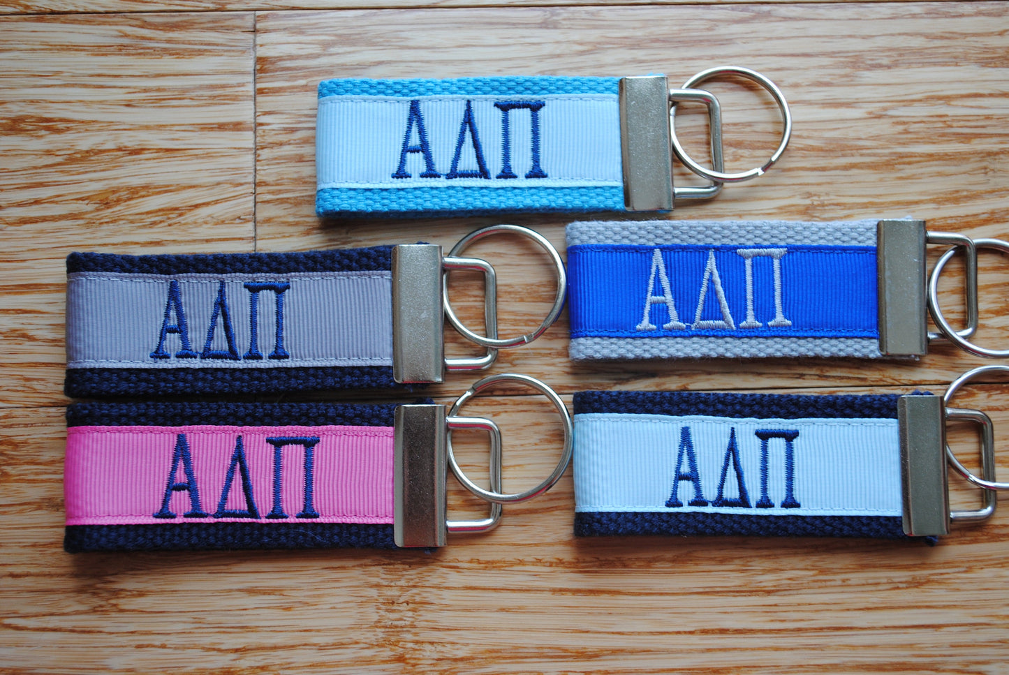 Alpha Delta Pi Sorority Keychain/SMALL/Solid Ribbon/Keyfob/Monogrammed/Choose Design/Sorority/Wristlet/Licensed product/Embroidery 3 1/2"