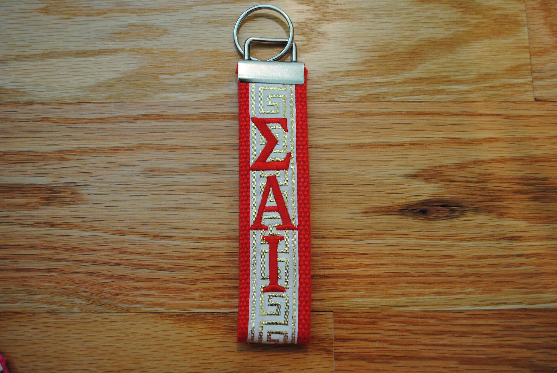 Sigma Alpha Iota Sorority Keychain - Red Webbing, Choose Ribbon and Monogram Key Fob Keychain Wristlet(OFFICIAL LICENSED PRODUCT)