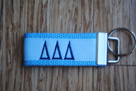 Delta Delta Delta Sorority Keychain/SMALL/Solid Ribbon/Keyfob/Monogram/Choose Design/Sorority/Letter/Licensed product/Embroidery 3 1/2" long