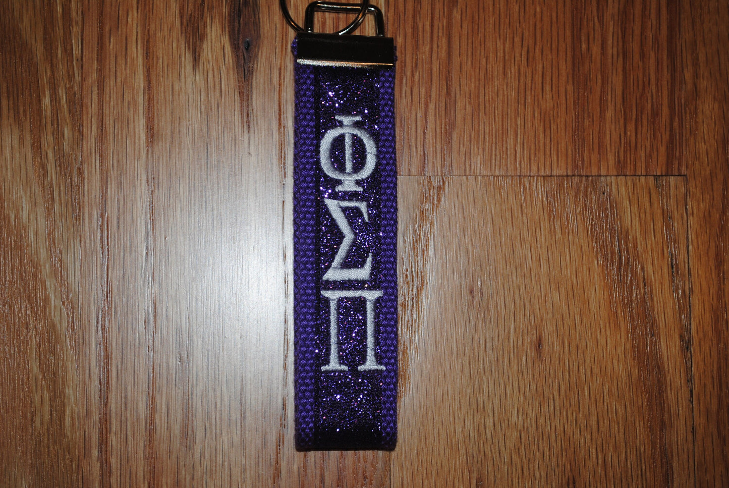 Phi Sigma Pi Key Fob keychain-Purple Webbing w/Gold White Polka Dot Ribbon Purple Monogram Wristlet(OFFICIAL LICENSED PRODUCT)