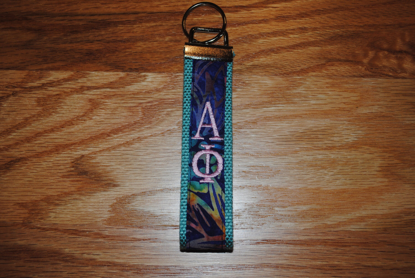 Sorority Keychain - Teal Geometric Fabric Key Fob Wristlet Official Licensed Greek Life Personlize Embroidery Choose Sorority, Teal Webbing