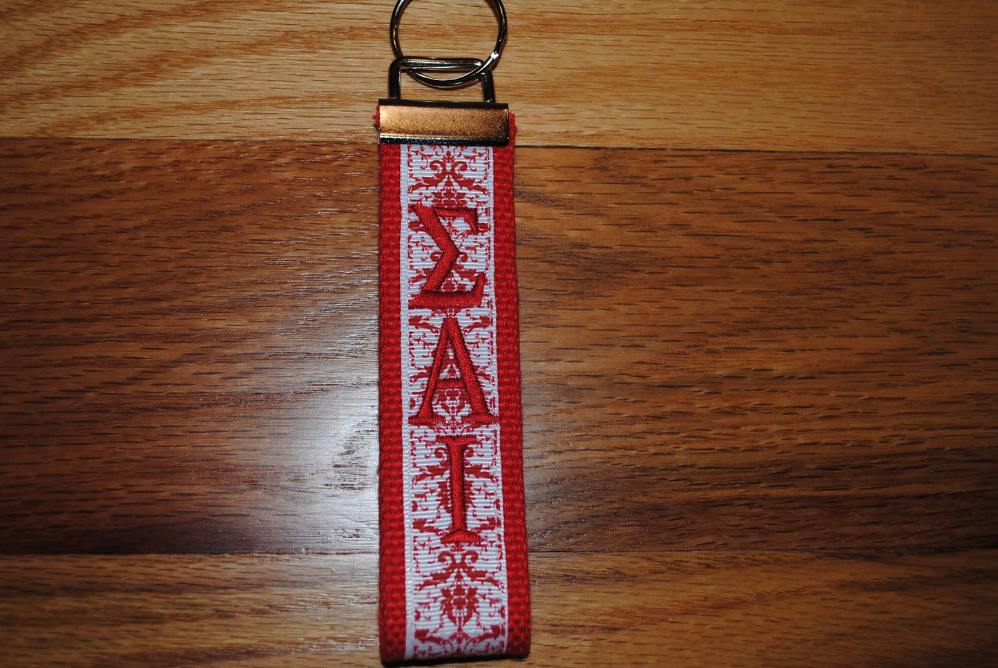 Sigma Alpha Iota Sorority Keychain - Red Webbing, Choose Ribbon and Monogram Key Fob Keychain Wristlet(OFFICIAL LICENSED PRODUCT)