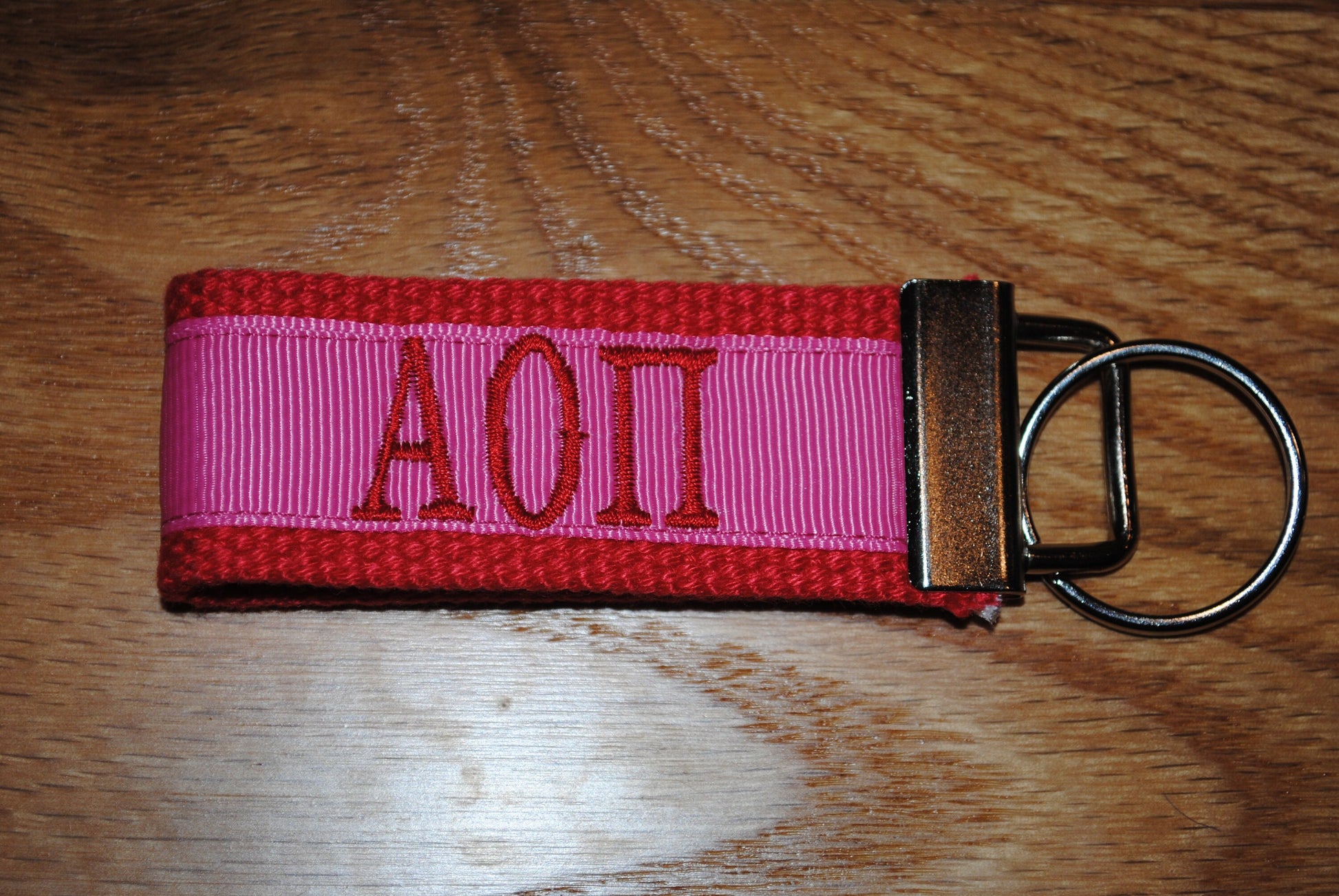 Alpha Omicron Pi Sorority Keychain/SMALL/Solid Ribbon/Keyfob/Monogram/Choose Design/Sorority/Letter/Licensed product/Embroidery 3 1/2" long