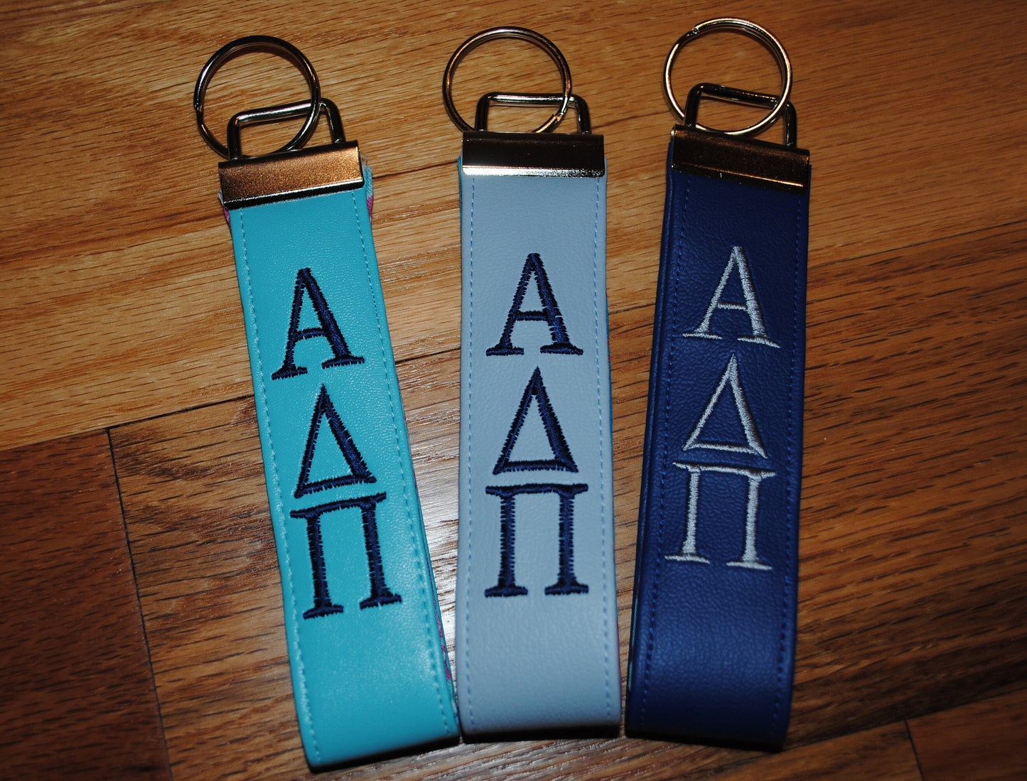 Alpha Delta Pi - Sorority Keychain, Faux Leather -Choose Color/Lining Wristlet, Licensed product, Embroidery, Keyfob, Vinyl