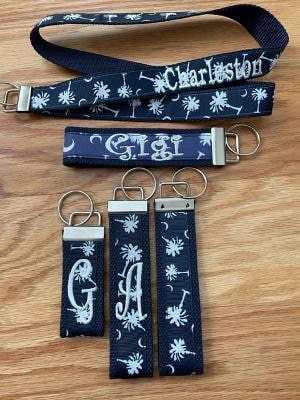 Keychain - Palmetto Bay, Hilton Head, SC, Choose Letter, personalize, Monogram Key Fob, Cotton Webbing, Wristlet, Palmetto Bay Ribbon