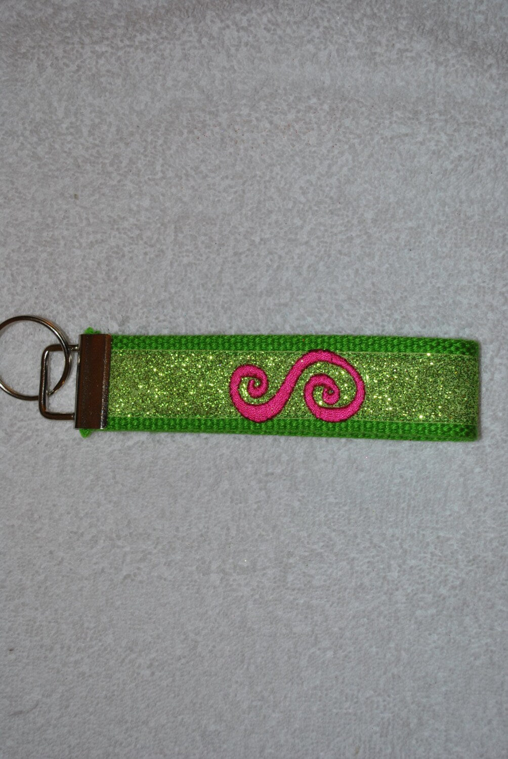 Keychain - Glitter, Sparkle Monogrammed Key Fob Keychain Cotton Webbing Ribbon Wristlet