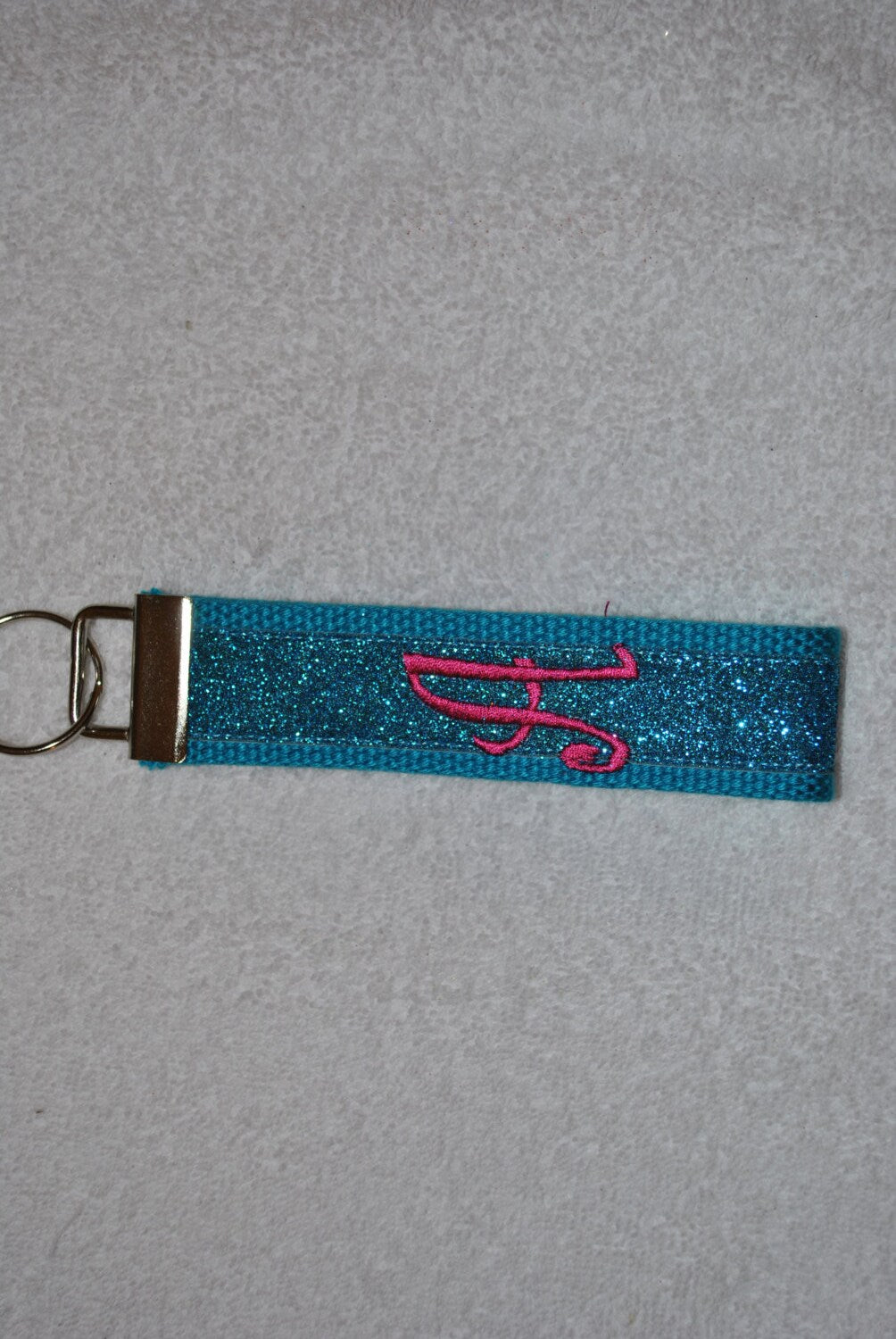 Keychain - Glitter, Sparkle Monogrammed Key Fob Keychain Cotton Webbing Ribbon Wristlet